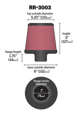 K&N Universal Filter 3 inch Flange 6 inch Base 5 1/4 inch Top 5 inch Height w/ Polished Top K&N Engineering Air Filters - Drop In  AXOPROS