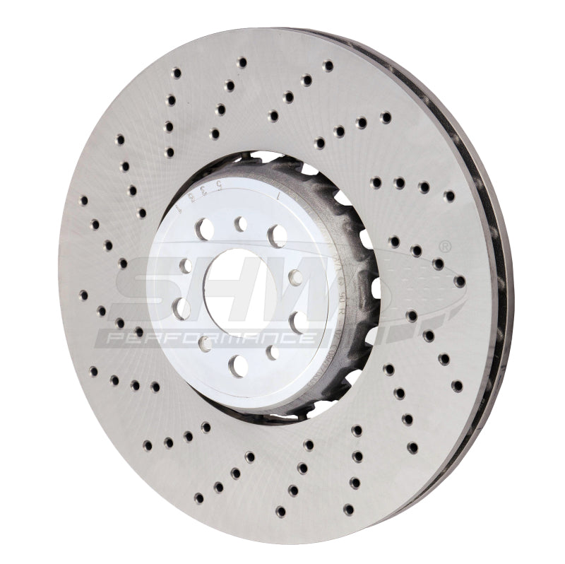 SHW 2020+ BMW X3 M 3.0L Left Front Cross-Drilled Lightweight Brake Rotor (34118054825) SHW Performance Brake Rotors - Drilled  AXOPROS