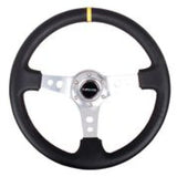 NRG Reinforced Steering Wheel (350mm / 3in. Deep) Blk Leather w/Circle Cut Spokes & Single Yellow CM NRG Steering Wheels  AXOPROS