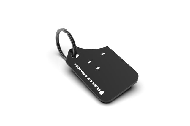 Rally Armor Mini UR Mud Flap Keychain - Black w/ White Logo Rally Armor Keychains  AXOPROS
