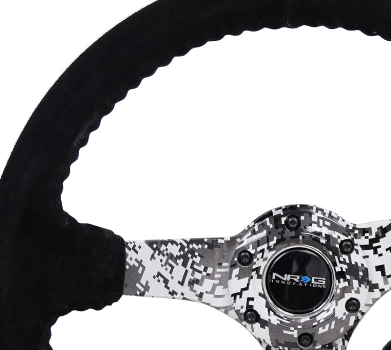 NRG Reinforced Steering Wheel (350mm / 3in. Deep) Blk Suede w/Hydrodipped Digi-Camo Spokes NRG Steering Wheels  AXOPROS