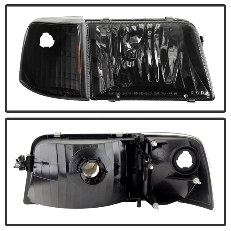 Xtune Ford Ranger 93-97 Crystal Headlights w/ Corner Lights 4pcs Sets Black HD-JH-FR93-SET-BK SPYDER Headlights  AXOPROS