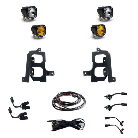 Baja Designs 19+ GMC 1500 S1 Fog Pocket Mount Kit Clear Spot / Amber Wide Cornering Baja Designs Fog Lights  AXOPROS