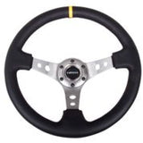 NRG Reinforced Steering Wheel (350mm / 3in. Deep) Blk Leather w/Gunmetal Cutout Spoke & Yellow CM NRG Steering Wheels  AXOPROS
