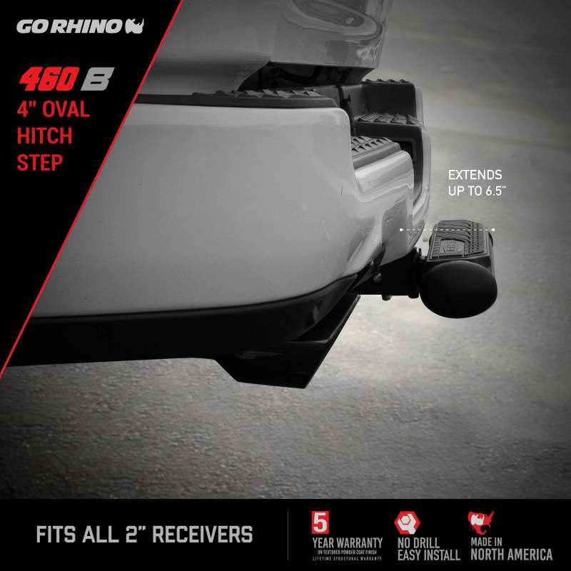 Go Rhino 4in Oval Hitch Step - Black Go Rhino Hitch Accessories  AXOPROS