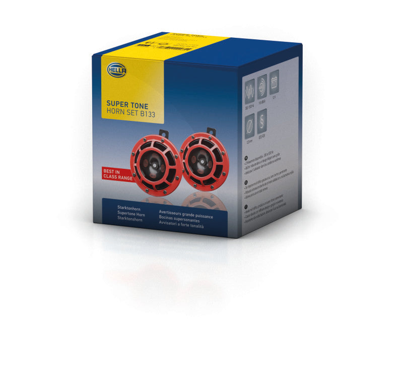 Hella Supertone Horn Kit 12V 300/500HZ Red (003399803 = 003399801) Hella Horns  AXOPROS