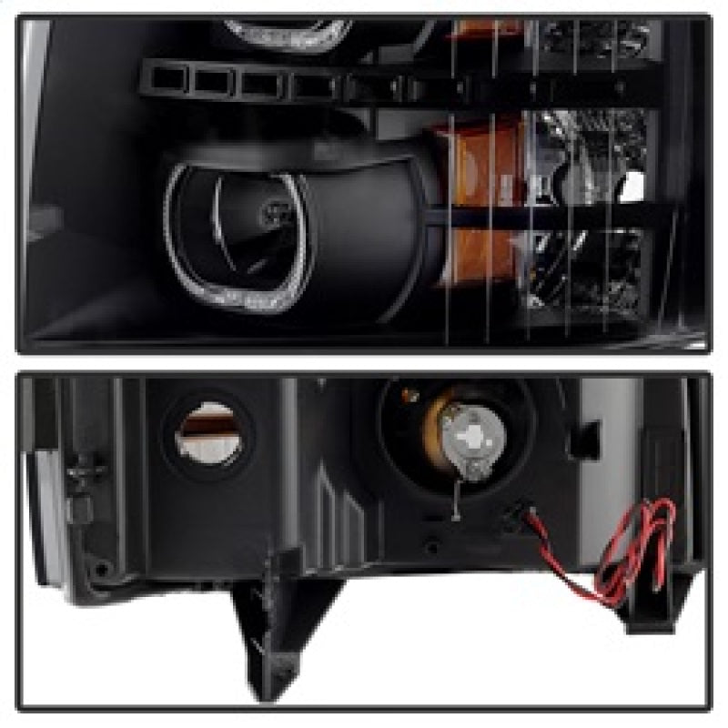 Xtune Chevy Silverado 1500/2500/3500 07-13 LED Halo Projector Headlights Black PRO-JH-CSIL07-CFB-BK SPYDER Headlights  AXOPROS