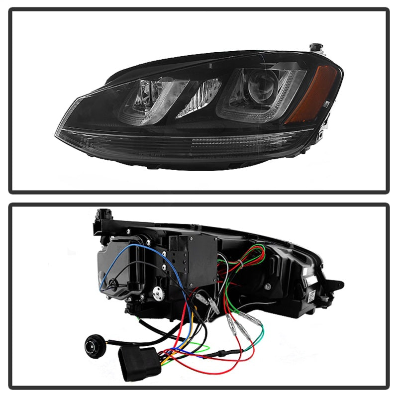 Spyder Volkswagen Golf VII 14-16 Projector Headlights DRL LED Blk Stripe Blk PRO-YD-VG15-BLK-DRL-BK SPYDER Headlights  AXOPROS