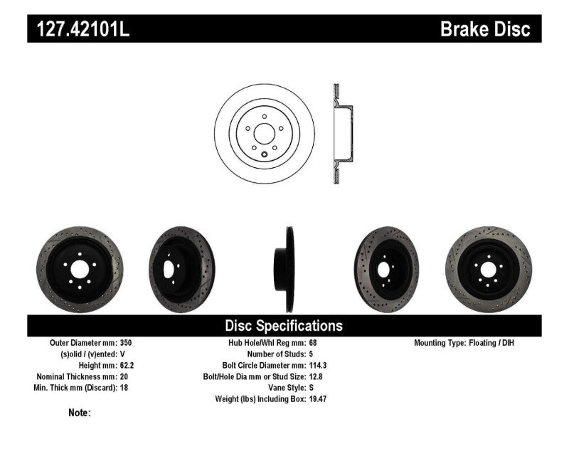 StopTech Infiniti G37 / Nissan 370Z SportStop Slotted & Drilled Rear Left Rotor Stoptech Brake Rotors - Slot & Drilled  AXOPROS