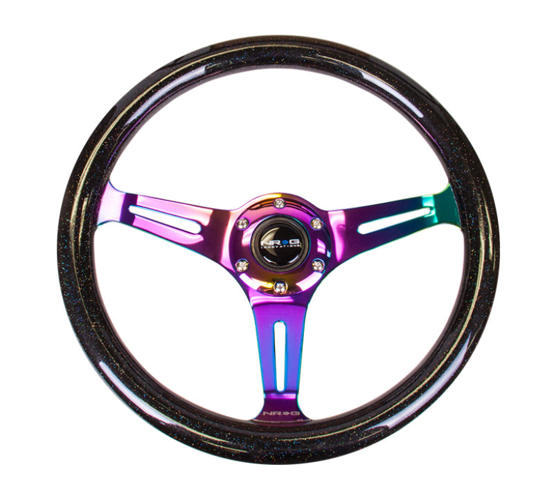 NRG Classic Wood Grain Steering Wheel (350mm) Black Sparkle/Galaxy Color w/Neochrome 3-Spoke NRG Steering Wheels  AXOPROS