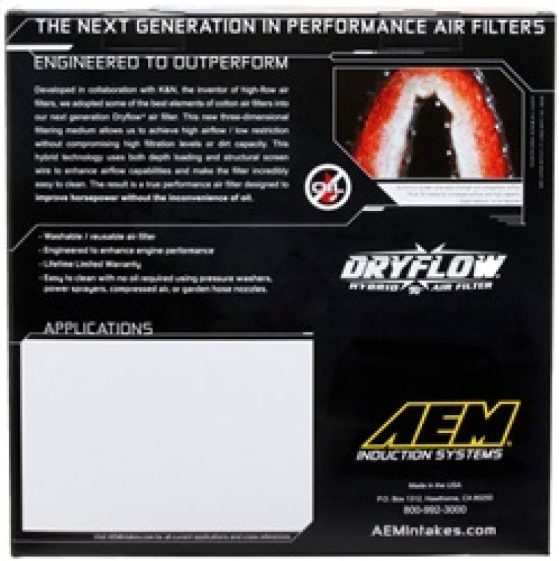 AEM 10 Dodge Ram 2500/3500 6.7L L6 DSL 11in L x 9.75in W x 6.5in H Replacement DryFlow Air Filter AEM Induction Air Filters - Direct Fit  AXOPROS