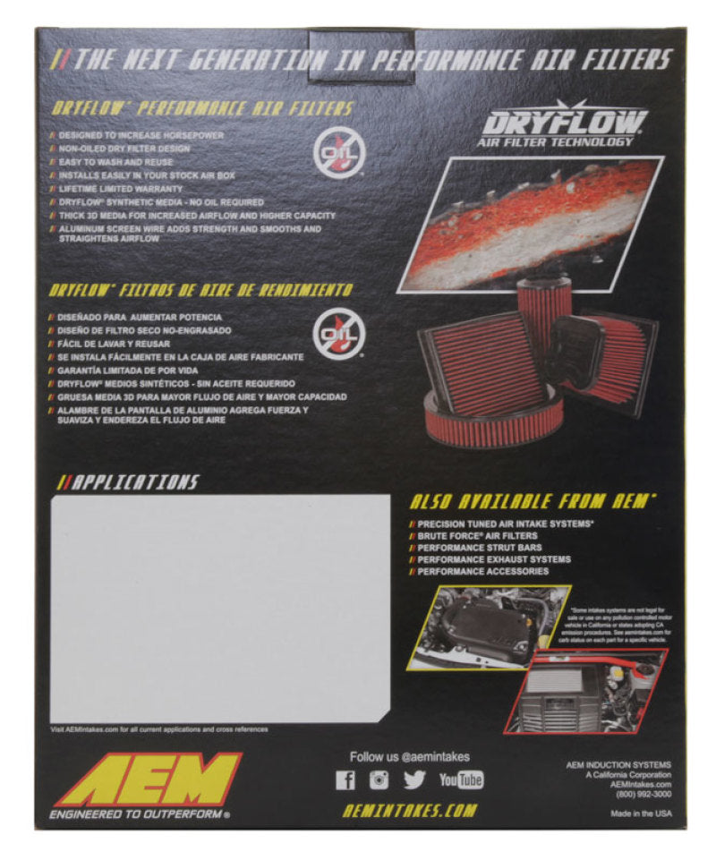 AEM 12-20 Chevrolet Malibu 1.5L/1.8L/2.0L DryFlow Air Filter AEM Induction Air Filters - Drop In  AXOPROS