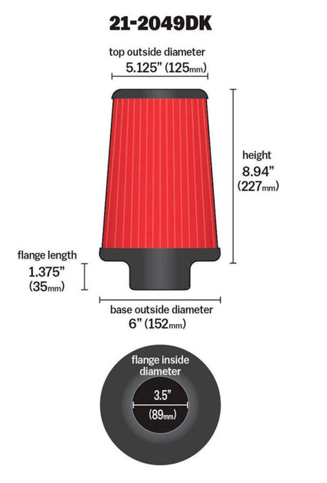 AEM 3.5 in Short Neck 9 in Element Filter AEM Induction Air Filters - Universal Fit  AXOPROS