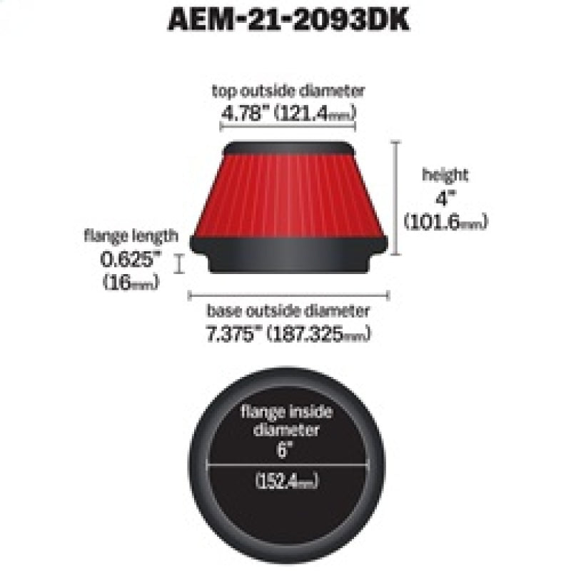 AEM 6 in x 4 in Dryflow Tapered Conical Air Filter AEM Induction Air Filters - Universal Fit  AXOPROS