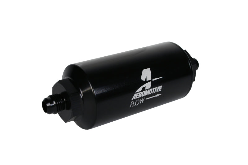 Aeromotive In-Line Filter - (AN-6 Male) 10 Micron Fabric Element Bright Dip Black Finish Aeromotive Fuel Filters  AXOPROS