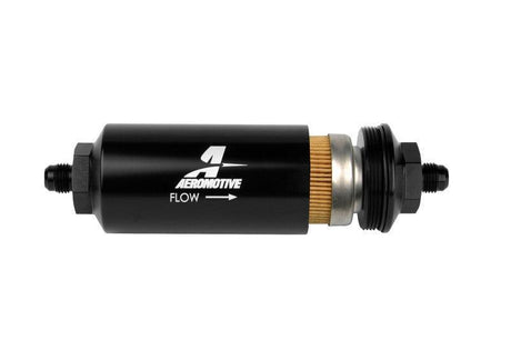 Aeromotive In-Line Filter - (AN-6 Male) 10 Micron Fabric Element Bright Dip Black Finish Aeromotive Fuel Filters  AXOPROS
