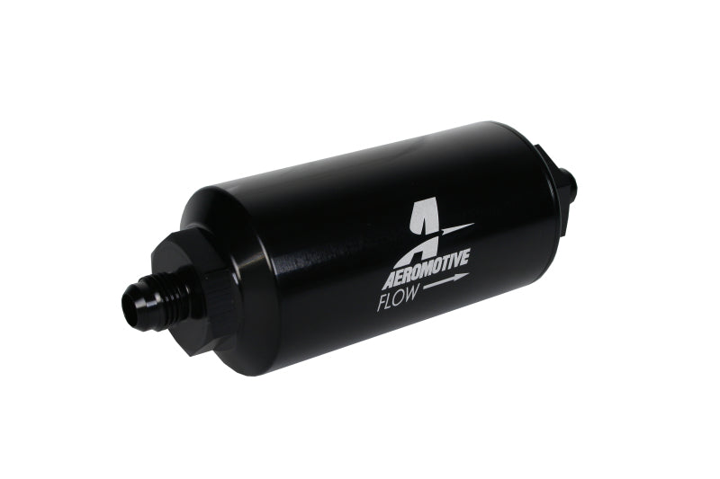 Aeromotive In-Line Filter - (AN-6 Male) 10 Micron Fabric Element Bright Dip Black Finish Aeromotive Fuel Filters  AXOPROS