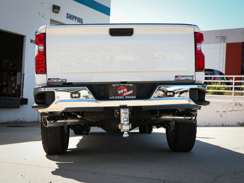 aFe Large Bore-HD 4in 409SS DPF-Back Exhaust System w/Polished Tips 20 GM Diesel Trucks V8-6.6L aFe DPF Back  AXOPROS