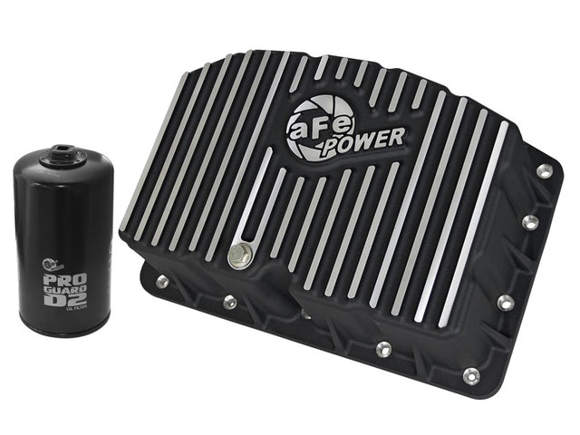 AFE Pro Series Engine Oil Pan Black w/Machined Fins; 11-16 Ford Powerstroke V8-6.7L (td) aFe Diff Covers  AXOPROS