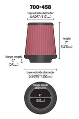 Airaid Universal Air Filter - Cone 4 x 7 x 4 5/8 x 7 w/ Short Flange Airaid Air Intake Components  AXOPROS