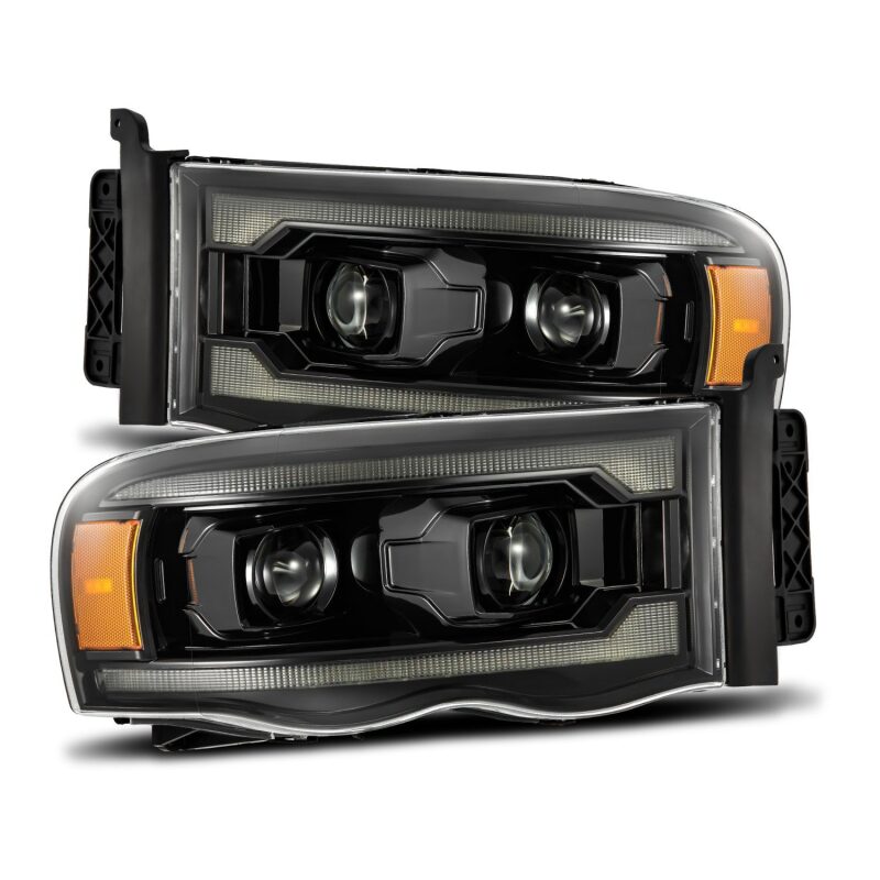 AlphaRex 02-05 Dodge Ram 1500 LUXX LED Proj Headlights Alpha Black w/Activ Light/Seq Signal AlphaRex Headlights  AXOPROS