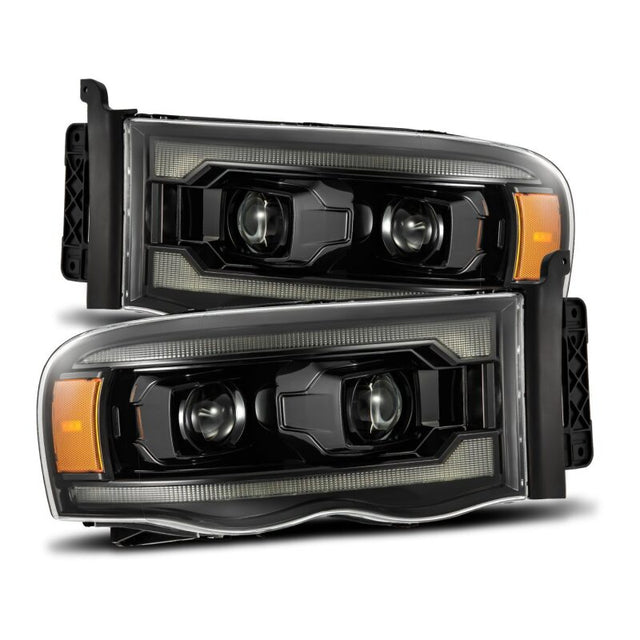 AlphaRex 02-05 Dodge Ram 1500 LUXX LED Proj Headlights Alpha Black w/Activ Light/Seq Signal AlphaRex Headlights  AXOPROS