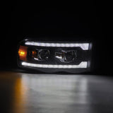 AlphaRex 02-05 Dodge Ram 1500 LUXX LED Proj Headlights Plank Style Black w/Activ Light/Seq Signal AlphaRex Headlights  AXOPROS