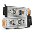 AlphaRex 02-05 Dodge Ram 1500 LUXX LED Proj Headlights Plank Style Chrome w/Activ Light/Seq Signal AlphaRex Headlights  AXOPROS