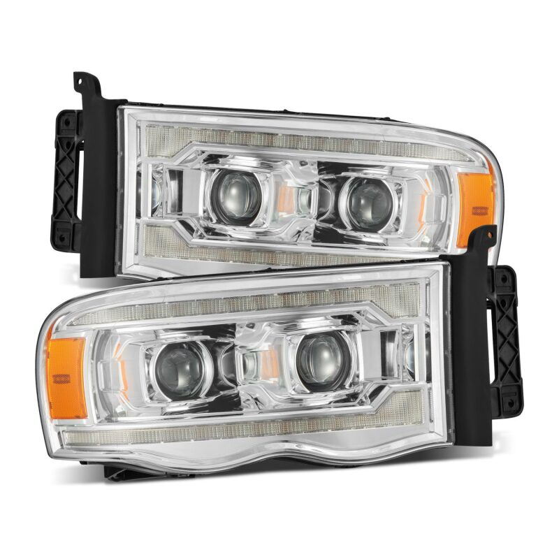 AlphaRex 02-05 Dodge Ram 1500 LUXX LED Proj Headlights Plank Style Chrome w/Activ Light/Seq Signal AlphaRex Headlights  AXOPROS