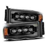 AlphaRex 02-05 Dodge Ram 1500 NOVA LED Proj Headlights Alpha Black w/Activ Light/Seq Signal AlphaRex Headlights  AXOPROS