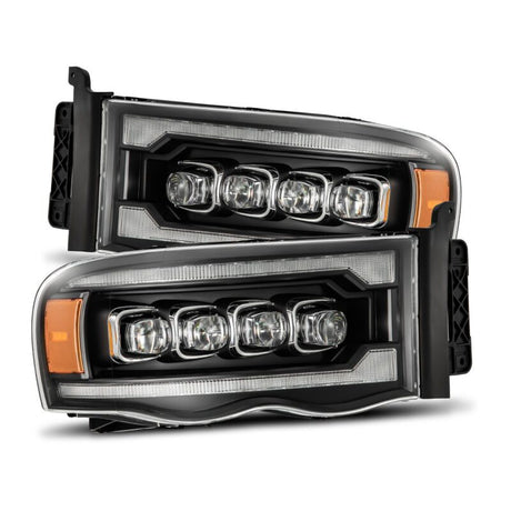 AlphaRex 02-05 Dodge Ram 1500 NOVA LED Proj Headlights Plank Style Blk w/Activ Light/Seq Signal AlphaRex Headlights  AXOPROS