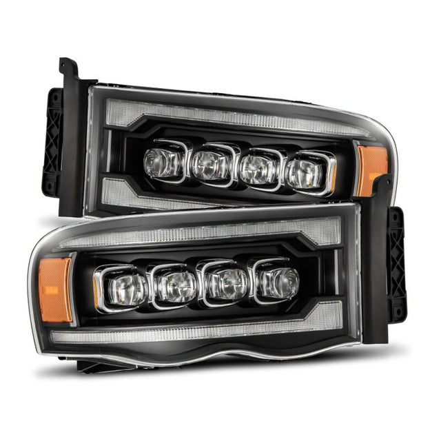 AlphaRex 02-05 Dodge Ram 1500 NOVA LED Proj Headlights Plank Style Blk w/Activ Light/Seq Signal AlphaRex Headlights  AXOPROS