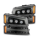 AlphaRex 03-06 Chevy Silverado 1500/2500HD/3500HD/Avalanche Alpha-Black NOVA LED Proj Headlights AlphaRex Headlights  AXOPROS