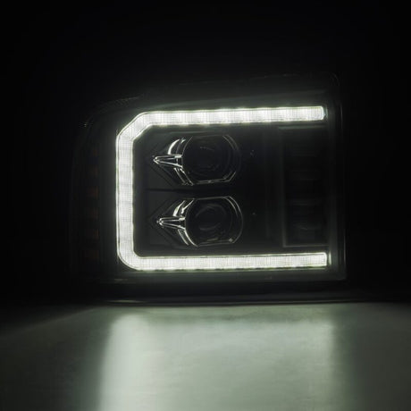AlphaRex 05-07 Ford F250/350/450/550 Super Duty LUXX LED Proj HL Blk w/Actv Light & Seq Sig + SB DRL AlphaRex Headlights  AXOPROS