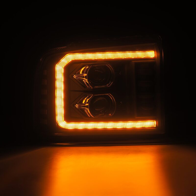 AlphaRex 05-07 Ford F250/350/450/550 Super Duty LUXX LED Proj HL Blk w/Actv Light & Seq Sig + SB DRL AlphaRex Headlights  AXOPROS