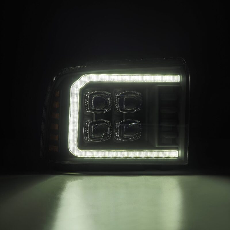 AlphaRex 05-07 Ford F250/350/450/550 Super Duty NOVA LED Proj HL Blk w/Actv Light & Seq Sig + SB DRL AlphaRex Headlights  AXOPROS