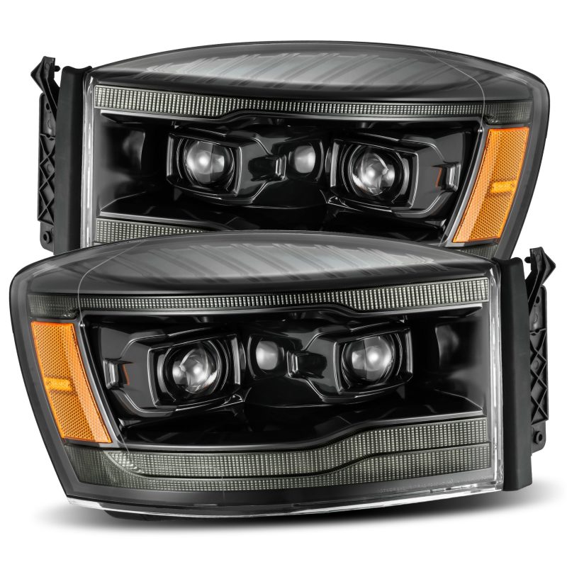 AlphaRex 06-08 Dodge Ram 1500HD PRO-Series Proj Headlights Plank Style Alpha Black w/Seq Signal/DRL AlphaRex Headlights  AXOPROS