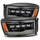 AlphaRex 06-08 Ram 1500HD NOVA LED Proj Headlights Plnk Style Alpha Blk w/Seq Signal/DRL/Amber LED AlphaRex Headlights  AXOPROS