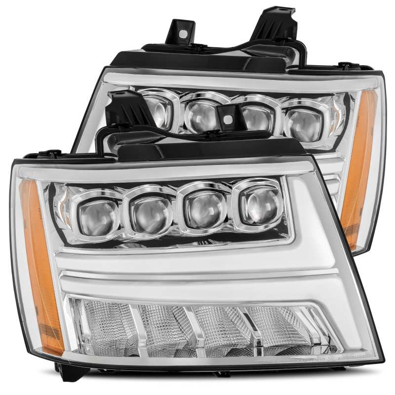 AlphaRex 07-13 Chevy Avalanche NOVA LED Proj Headlights Plank Style Design Chrome w/Activ Light/DRL AlphaRex Headlights  AXOPROS