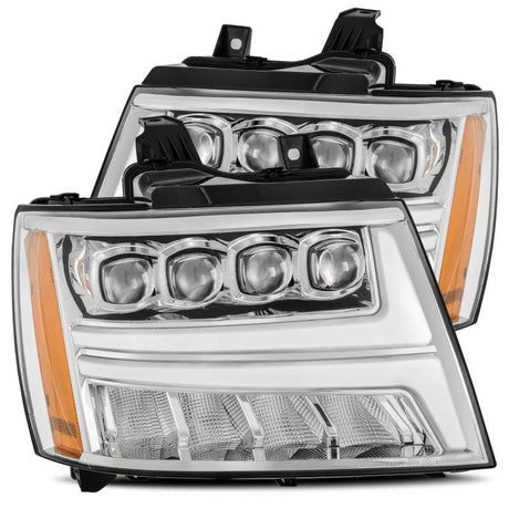 AlphaRex 07-13 Chevy Avalanche NOVA LED Proj Headlights Plank Style Design Chrome w/Activ Light/DRL AlphaRex Headlights  AXOPROS
