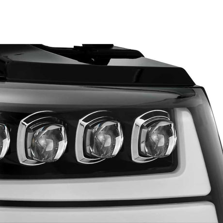 AlphaRex 07-13 Chevy Avalanche NOVA LED Proj Headlights Plank Style Gloss Black w/Activ Light/DRL AlphaRex Headlights  AXOPROS