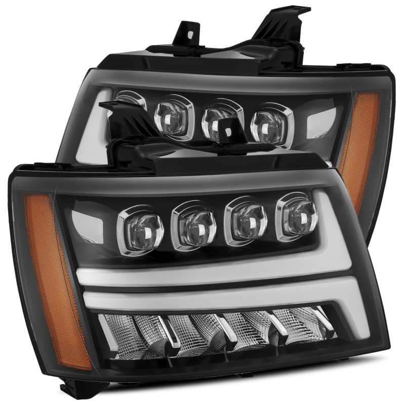 AlphaRex 07-13 Chevy Avalanche NOVA LED Proj Headlights Plank Style Gloss Black w/Activ Light/DRL AlphaRex Headlights  AXOPROS