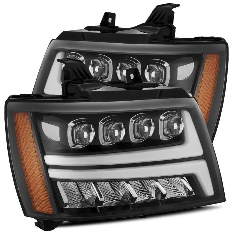 AlphaRex 07-13 Chevy Avalanche NOVA LED Proj Headlights Plank Style Gloss Black w/Activ Light/DRL AlphaRex Headlights  AXOPROS