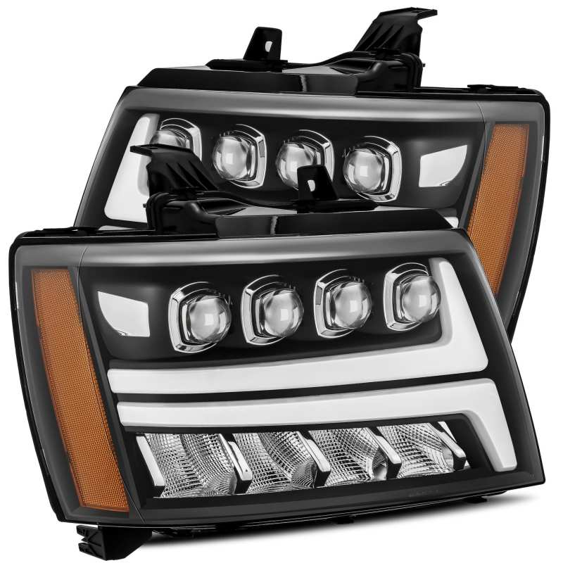 AlphaRex 07-13 Chevy Avalanche NOVA LED Proj Headlights Plank Style Matte Black w/Activ Light/DRL AlphaRex Headlights  AXOPROS