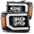 AlphaRex 07-13 GMC 1500HD NOVA LED Proj Headlights Plank - Jet Black w/Activ Light/Seq Signal/DRL AlphaRex Headlights  AXOPROS