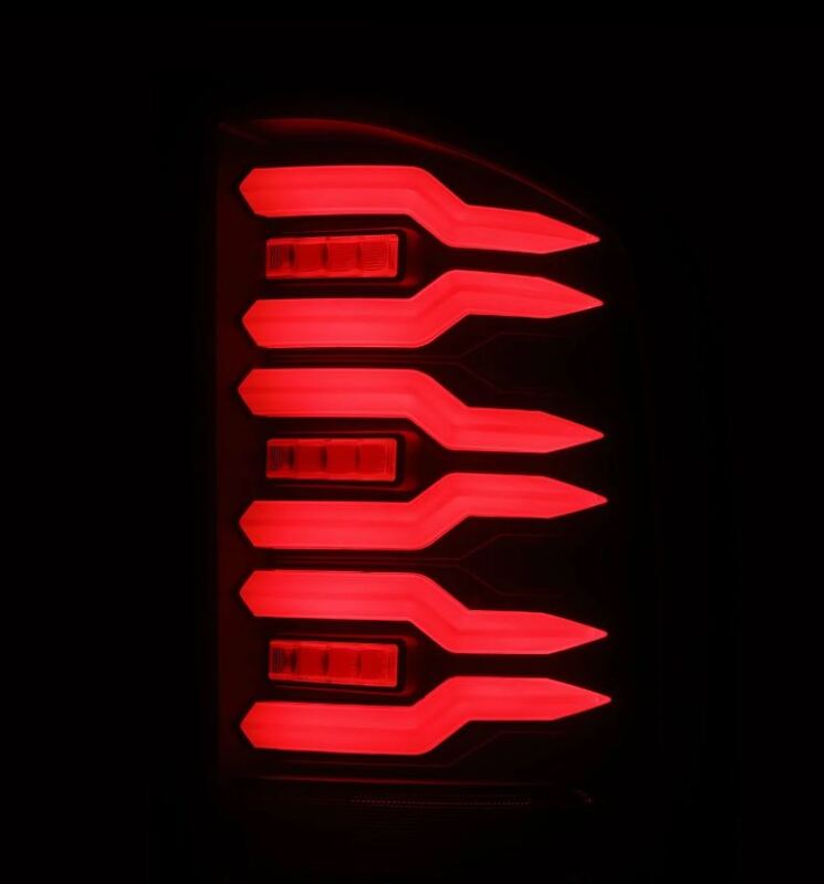 AlphaRex 07-14 Chevrolet Silverado 1500/2500HD/3500HD Luxx-Series LED Tail Lights Blk w/Smoked Lens AlphaRex Tail Lights  AXOPROS