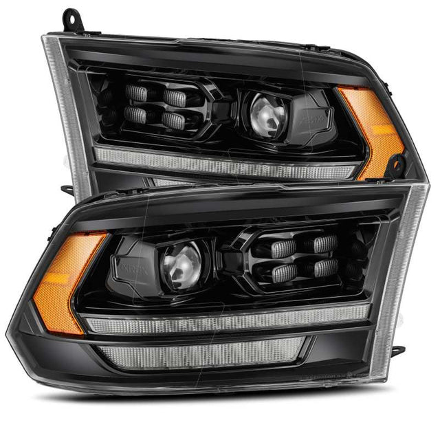AlphaRex 09-18 Dodge Ram 1500HD PRO-Series Proj Headlights Plank Style Alpha Black w/Seq Signal/DRL AlphaRex Headlights  AXOPROS