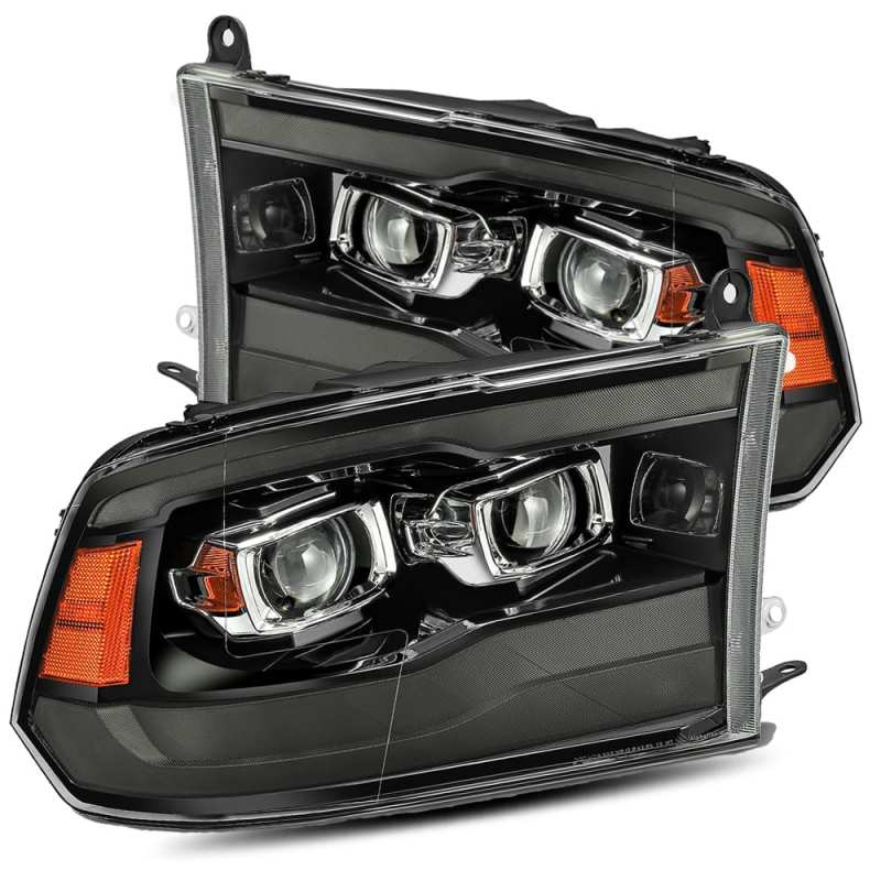 AlphaRex 09-18 Dodge Ram 1500HD PRO-Series Proj Headlights Plank Style Black w/Seq Signal/Smoked DRL AlphaRex Headlights  AXOPROS