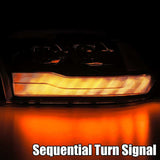 AlphaRex 09-18 Dodge Ram 1500HD PRO-Series Proj Headlights Plank Style Black w/Seq Signal/Smoked DRL AlphaRex Headlights  AXOPROS