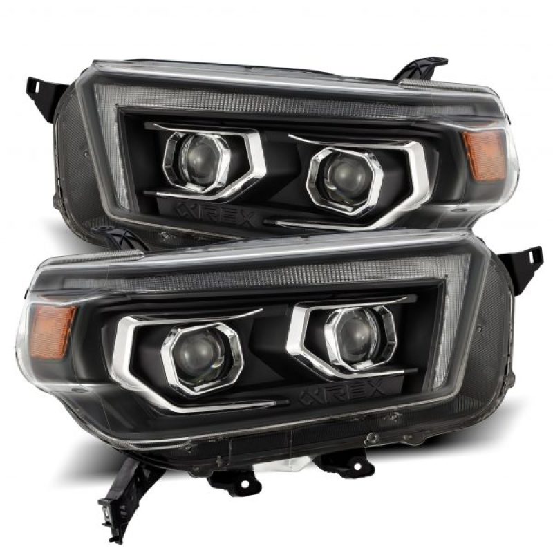 AlphaRex 10-13 Toyota 4Runner PRO-Series Projector Headlights Plank Style Black w/Seq Signal/DRL AlphaRex Headlights  AXOPROS